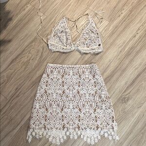For Love & Lemons White Lacy 2 piece set (M skirt, S top)
